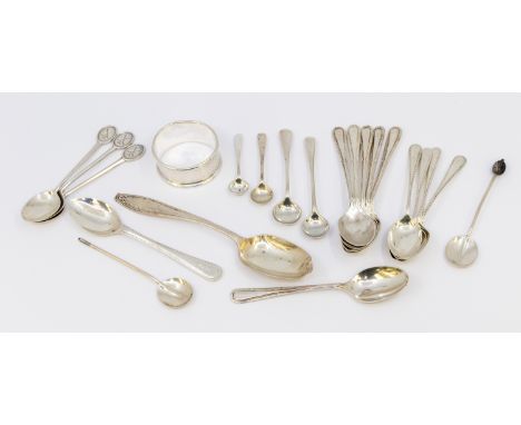 A collection of mixed silver spoons to include; a Cooper Bros teaspoon (misshapen), a set of six Viners of Sheffield silver t