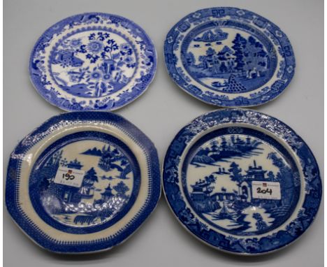 A small collection of 19th century blue and white transfer-printed Spode plates, mostly printed with Chinese landscapes, size