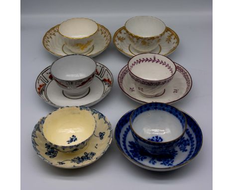 A small collection of 19th century English porcelain tea bowls and saucers, mostly Spode, various patterns. Condition: wear t