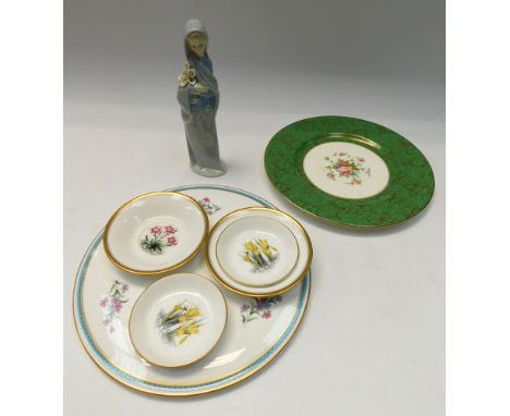 A small collection of mixed ceramics to include; a boxed Lladro figurine of a Lady with flowers in hand, a Spode fine bone ch