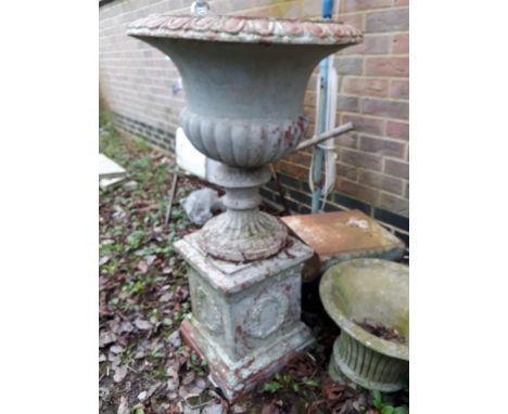 Garden Urn - cast concrete. top detaches from base, total height 95cm.  