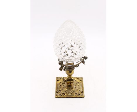 Early 20th Century brass small table lamp with cut crystal glass shade.