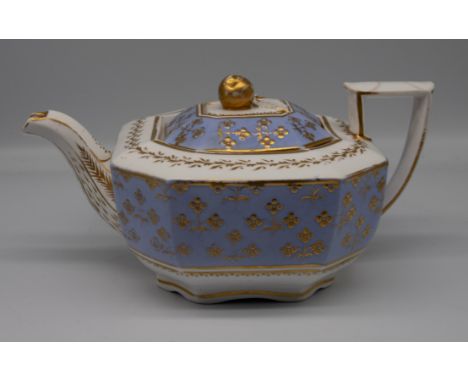A small selection of 19th century English porcelain teapots, mostly Spode, various patterns. Condition: wear to gilding and s