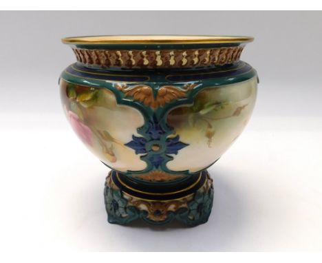 A Royal Worcester vase with reticulated rim , decorated with floral detail , AF , cracked to rim and foot  