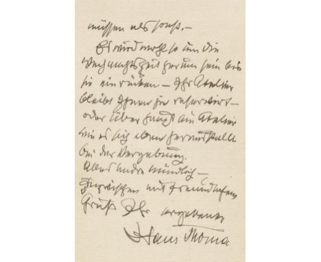  Thoma, HansThoma, Hans (1839 Bernau - Karlsruhe 1924). Eh. Briefkarte mit Unterschr., K  Thoma, Hans    Thoma, Hans   (1839