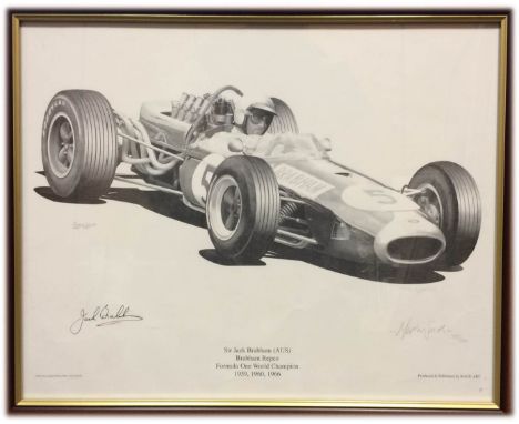 MOTOR RACING: Two individual 19.5 x 15.5 prints by artist Martin Smith, the first signed by John Surtees and depicting him dr