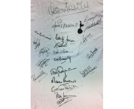 TOTTENHAM HOTSPUR: A white long sleeve souvenir Tottenham Hotspur football jersey individually signed by nineteen former play