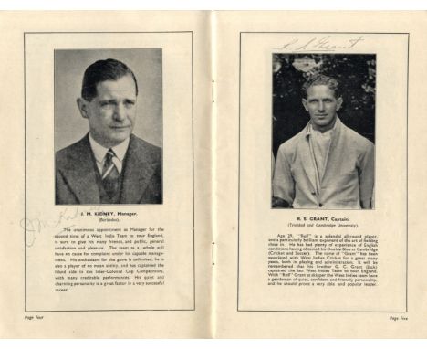 WEST INDIES: An official printed 8vo souvenir brochure for the West Indies Cricket Tour of 1939 signed to the inside pages by