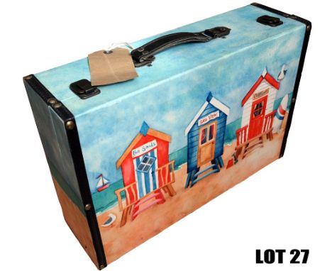 Painted Wooden Case with Beach Huts by Bernie Howden - 45cm x 30cm x 14cm - Bernie obtained his Fine Art Degree BA (Hons) at 