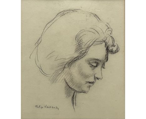 Philip Naviasky (Northern British 1894-1983): Profile Portrait of the Artist's Wife Millie, charcoal on paper signed 23cm x 1