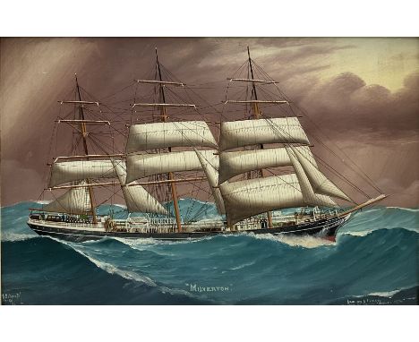 Reginald Arthur Borstel (Australian 1875-1922): Sailing Ship's Portrait 'Milverton', oil on board signed titled and dated 191