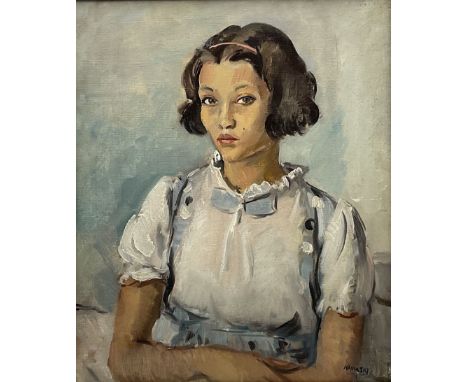 Philip Naviasky (Northern British 1894-1983): Portrait of a Girl in a White Dress, oil on canvas signed 59cm x 49cmProvenance