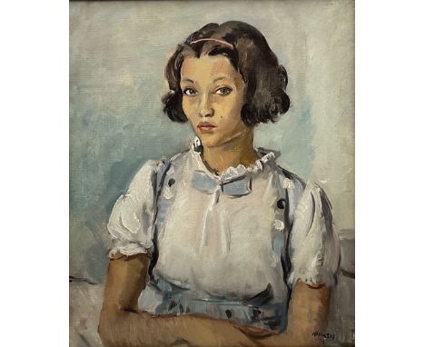 Philip Naviasky (Northern British 1894-1983): Portrait of a Girl in a White Dress, oil on canvas signed 59cm x 49cmProvenance