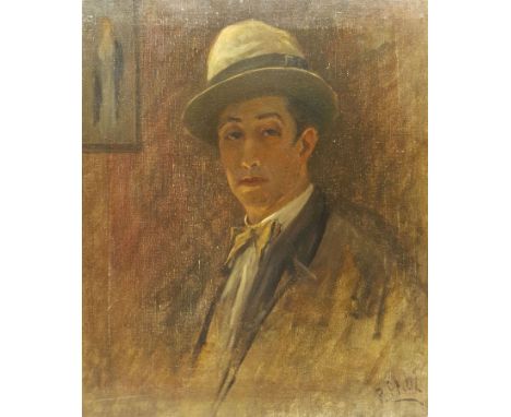Paul Paul (Staithes Group 1865-1937): Self Portrait, oil on canvas signed 60cm x 50cm Provenance: from the artist's studio co
