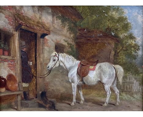 Martin Theodore Ward (British 1799-1874): Pony Tethered at 'The Wayside Inn', oil on board unsigned, titled on exhibition lab