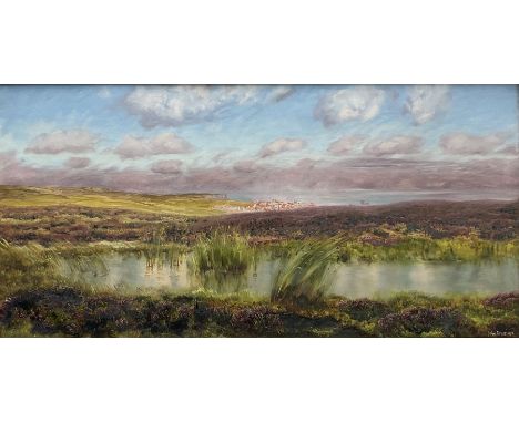 John Brett (British 1831-1902): 'Fylingdales Moor' looking towards Whitby, oil on canvas signed and dated 1890, 38cm x 76cm P