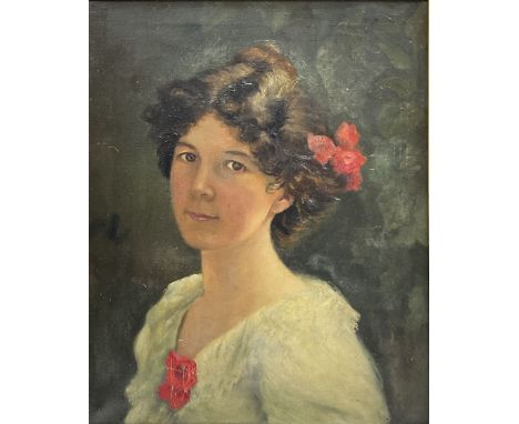 Annie Horrocks (British exh.1898-1903): Portrait of a Young Woman with Flowers in Her Hair, oil on canvas signed and dated  1