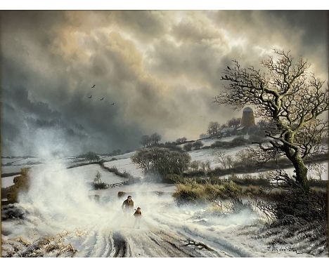 Daniel Van der Putten (Dutch 1949-): 'Windmill Road Hellidon Northamptonshire', oil on panel signed, titled verso 27cm x 34cm