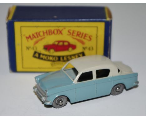 Matchbox Regular Wheels 43a Hillman Minx - Stannard code 4 blue-grey body, silver trim, metal wheels with crimped axles -  B2
