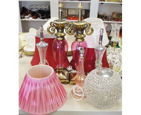 Lighting - a pair of Laura Ashley cut glass and chromed table lamps; another Laura Ashley pink glass table lamp; a pair of la