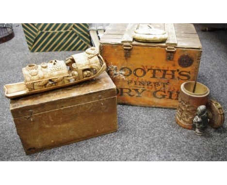 *** Please note amended description - Innuit figure removed *** Boxes and objects - Booth's Finest Dry Gin; Mansfield Brewery