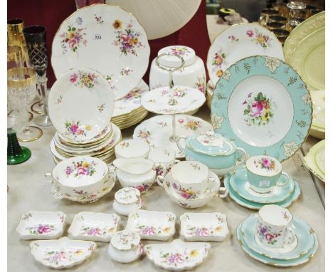 Royal Crown Derby - a vine cabinet plate; sucrier, teacup, two saucers; two plates decorated by F. Garnett; Posie pattern tea