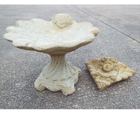 Reconstituted Stoneware - A bird bath and one planter - (2)