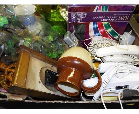 A mixed lot to include glass ware ceramics, windmill lamp and Pifco fan (qty)
