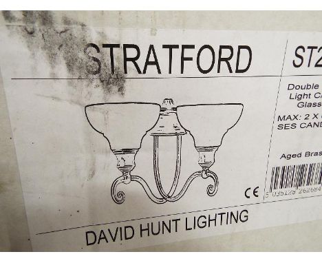 Two garden twin spot spike lights and a Stratford wall light by David Hunt, all boxed (3)