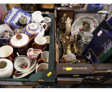 Two boxes containing glass ware, ceramic, brass ware and similar (2)