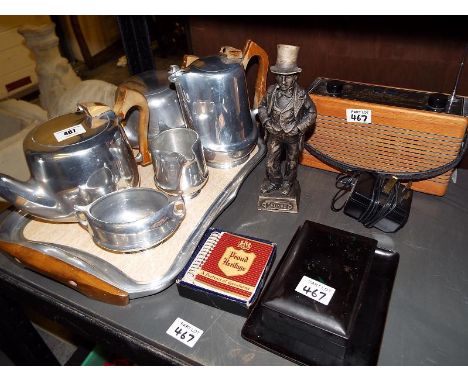 A mixed lot to include tea / coffee service, a Brunel ceramic figurine, Japanese trinket box, a set of drawers containing cot