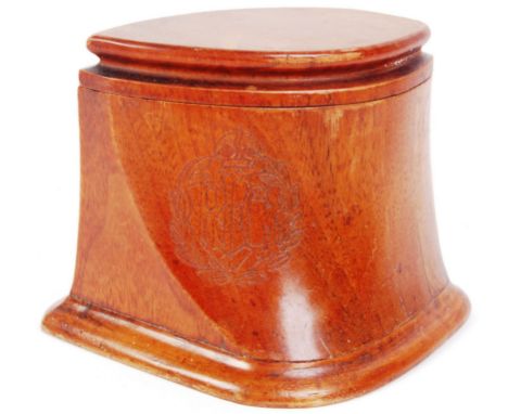 An original WWI First World War era oak tobacco jar with engraved ' RFC ' emblem to front ( Royal Flying Corps ). Likely made