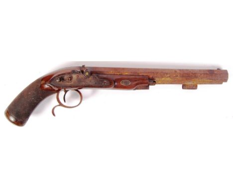 An antique 19th century percussion cap pistol, the lockplate stamped for ' Staudenmayer ' (Samuel Staudenmayer of London ). E