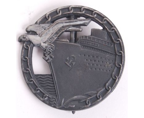 A rare WWII Second World War German Nazi Third Reich Kriegsmarine ' Blockade Runner ' badge / medal. Makers marks to verso fo