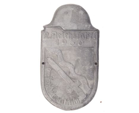 A believed original pre-WWII Second World War German Third Reich Nazi plaque / shield ' Reichsfahrt 1930 '. German helmet to 