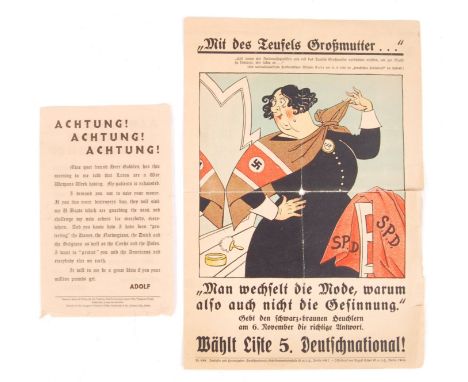 Two original 6th November 1932 German Federal Elections anti- Nazi (NSDAP) Party propaganda leaflets. One published by The Ge