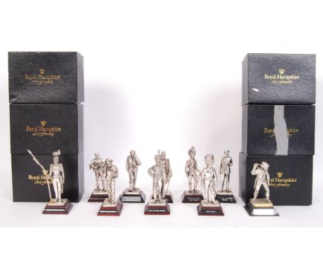 A collection of 10x boxed Royal Hampshire Art Foundry silvered pewter British military figures to include; Scot Guards, 12th 