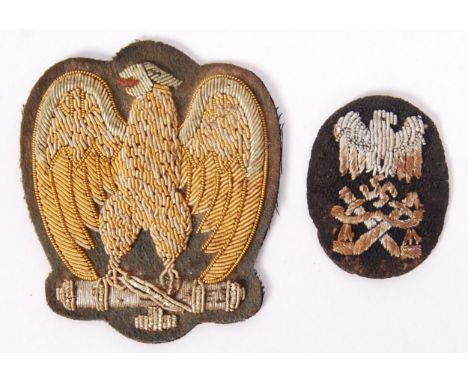 An original WWII Second World War Italian fascist metal wired eagle uniform patch, along with smaller eagle &amp; swastika pa