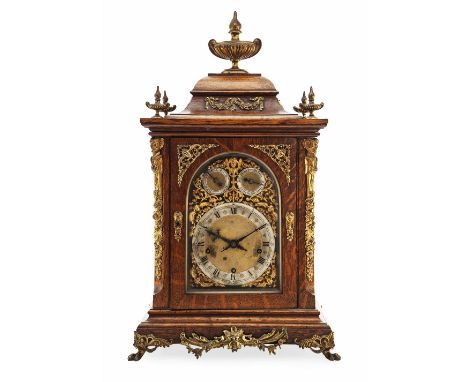 GERMAN OAK BRACKET CLOCK, BY WINTERHALDER & HOFFMEIER  LATE 19TH/ EARLY 20TH CENTURY  with gilt metal urn finials above the s