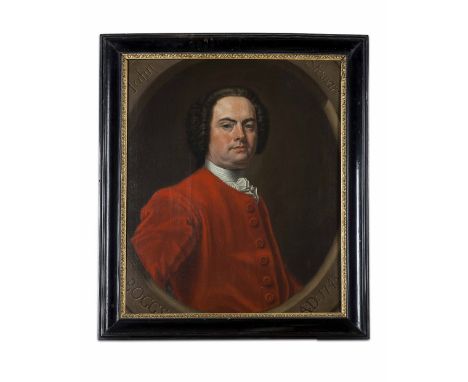 FOLLOWER OF ALLAN RAMSAY HALF LENGTH PORTRAIT OF JOHN STEWART  inscribed and dated 1743, oil on canvas, feigned oval  76cm x 