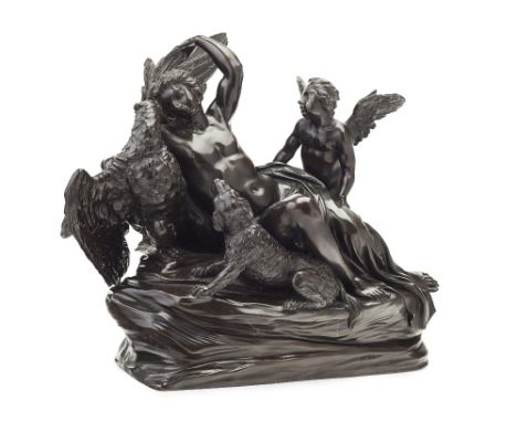 MASSIMILIANO SOLDANI-BENZI (1656-1740) GANYMEDE AND THE EAGLE bronze, dark brown patina, modelled with the nude draped figure