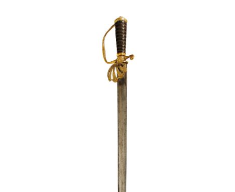 HUNTING HANGER  CIRCA 1750  with gilt brass hilt the hand guard in the form of a pierced shell knuckle guard decorated with c
