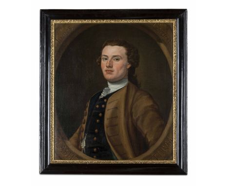 FOLLOWER OF ALLAN RAMSAY HALF LENGTH PORTRAIT OF JAMES GORDON  inscribed, feigned oval, oil on canvas  76cm x 63cm (30in x 25