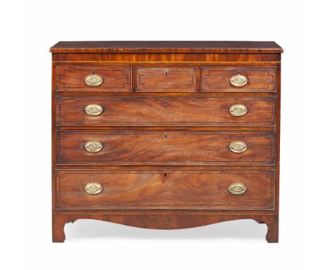 REGENCY MAHOGANY AND INLAID CHEST OF DRAWERS  EARLY 19TH CENTURY  the rectangular top above three short and three long drawer