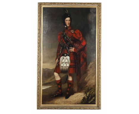 ATTRIBUTED TO SIR JOHN WATSON GORDON FULL LENGTH PORTRAIT OF A HIGHLAND CHIEFTAIN SIR FRANCIS GRANT IN FULL HIGHLAND DRESS  o