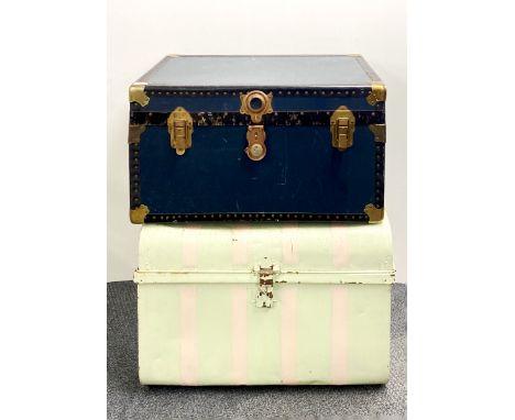 A cabin trunk, 76 x 53 x 40cm. together with a painted tin trunk and a further wood and metal trunk.