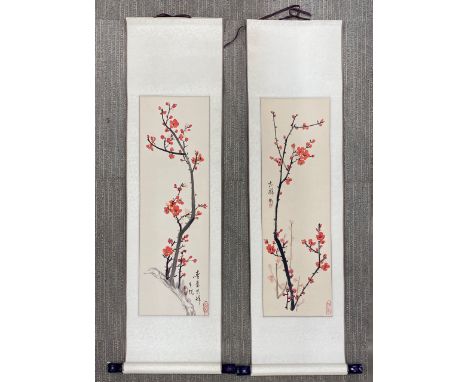 A pair of Chinese scroll mounted watercolours, W. 30.5cm. L. 109cm.