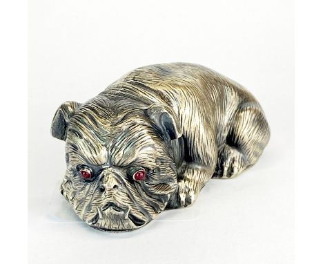 A Russian .84 silver model of a boxer dog with cabochon ruby eyes, L. 6.5cm.