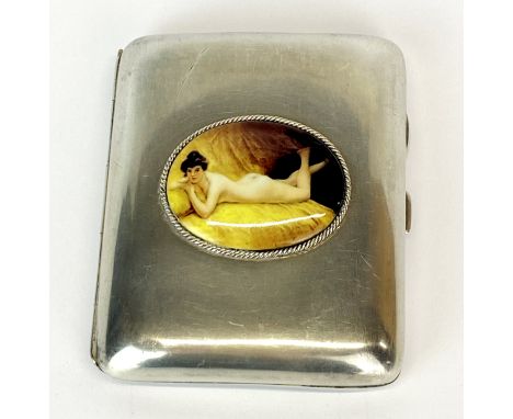 A hallmarked silver and enamel cigarette case, 7 x 8cm.