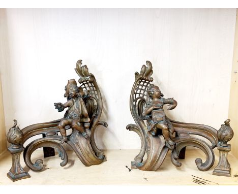 A pair of 19th Century French bronze fireplace chenet, H. 29cm. W. 30cm.